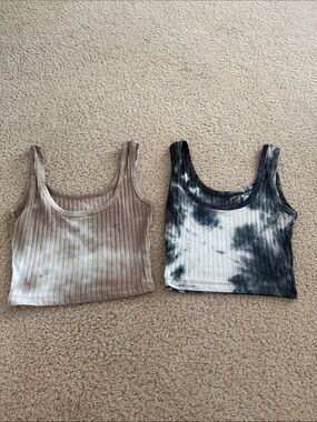 Ribbed Tie-Dye Crop Tank Top - Black & Taupe